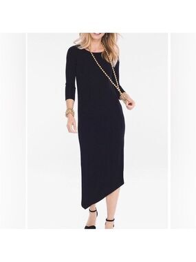 Chico’s Travelers Classic Asymmetrical Hem Black Slinky Maxi Dress, size 4/6 (0)